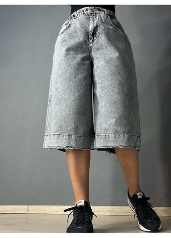 Шорты женские джинсовые 393 бермуды длинные с манжетами талия на резинке серые Sherocco (335364841)