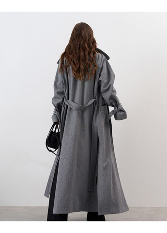 Сіре демісезонне Кашемірове пальто з фактурою ялинки оверсайз ISSA PLUS