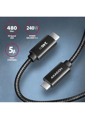 Кабель USB Type-C - USB Type-C 2 м Black (BUCM2-CM20AB) Axagon (374118442)