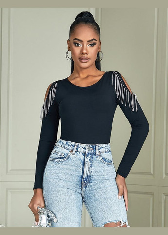 Чорний боді з довгими рукавами і пензликами з ланцюжків, Star Night (361670630)