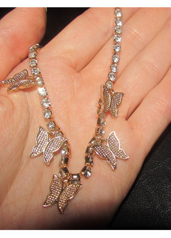 Золотистое ожерелье колье бабочки в стразах, 4588 No Brand (349731970)