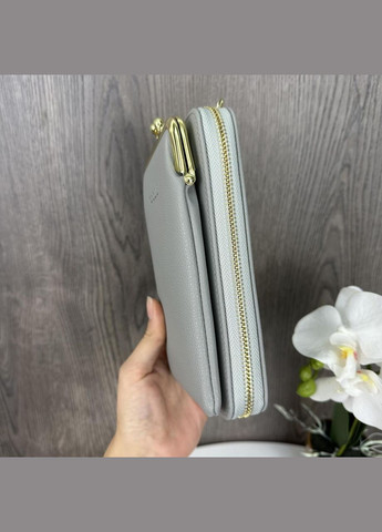 Маленька жіноча сумочка клатч на плече, мінісумка-шумка для телефона з ремінцем Сірий No Brand (334729974)