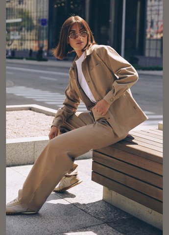 Бежевый женский пиджак-рубашка Seventeen однотонный - демисезонный