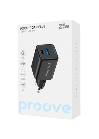 Мережевий зарядний пристрій Pocket GaN Plus 25W USB-C/USB-A Black (WCPG25111201) [130262] Proove (400893761)