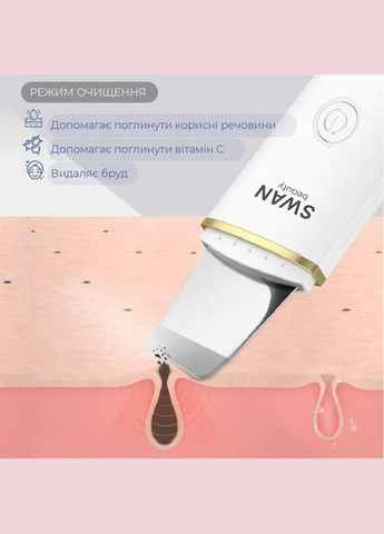 Ультразвуковой уз скраббер для чистки лица лифтинга и фонофороза ионный пилинг от прыщей 4 режима белый Swan SmartClean 2.0 (314693639)