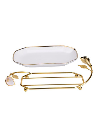 Порцелянова фруктовниця на підставці 26×15×3.5 см Біла із золотом HP-7-5 Yiwu (371480855)