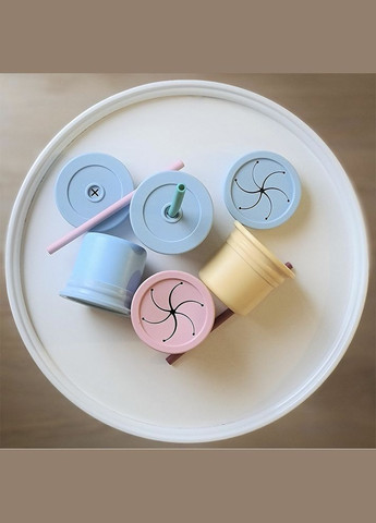 Чашка-контейнер с трубочкой Sip+Snack Mineral Blue/Powder Grey, силиконовая, 180 мл () MinikOiOi 101100109 (335973735)