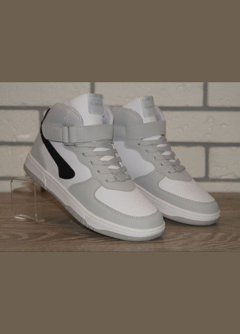 Цветные повседневные, кэжуал осенние хайтопы подростковые демисезонные / ботинки подростковые демисезонные белые с серым FDEK