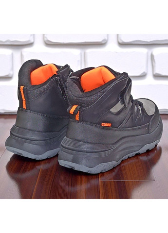 Черные спортивные, повседневные, кэжуал осенние утепленные демисезонные подростковые ботинки хайтопы на липучке для мальчика подростка на флисе Clibee