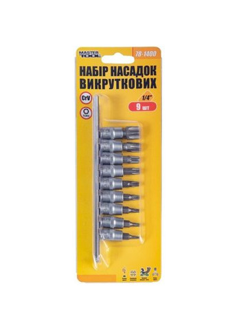 Набор насадок отверточных GM CRV 1/4", TORX 9 шт (Т10/ 15/ 20/ 27/ 30/ 40/ 45/ 50/ 60) (78-1400) Mastertool (322705089)