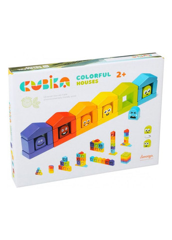 Деревяний конструктор "Кольорові будиночки" колір різнокольоровий CB-00083199 Cubika (314890219)