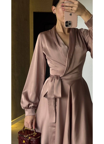 Пудровое повседневный платье женское на запах KaraMix однотонное