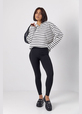 Черные демисезонные лосины из эластичного трикотажа в рубчик Lurex