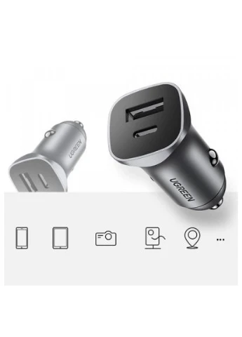 Зарядний пристрій (40858) Ugreen 1xUSB-C + 1xUSB 30W car adapter CD130 black (382192620)