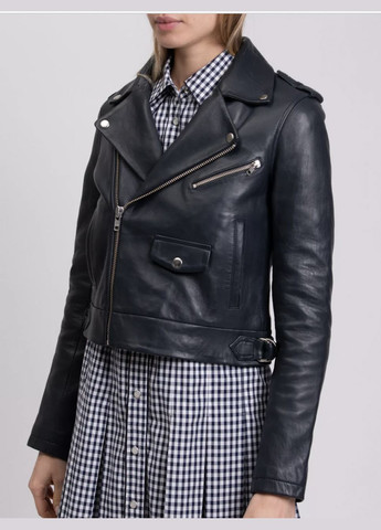 Темно-синя демісезонна стильна шкіряна куртка косуха, байкерська Maje байкерська шкіряна косуха Bastille