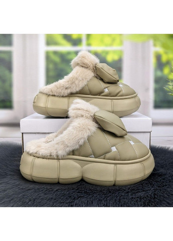 Оливковые тапочки женские закрытые на платформе эко-кожа Fashion