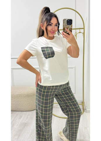 Зелена всесезон піжама жіноча футболка + штани Style Point