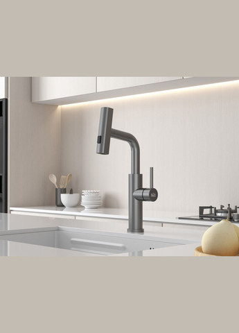 Змішувач на кухню водоспад із висувною лійкою графіт LGr-35 Nett (337718076)