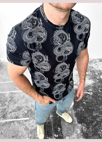 Комбінована модна чорна чоловіча літня футболка зі стильним дизайном No Brand