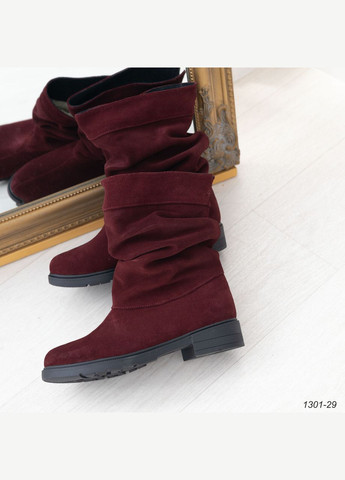 Комбіновані бордові жіночі замшеві зимові чобітки на невеликому підборі. розміри 36-41 No Brand