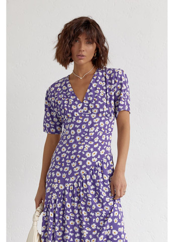 Фиолетовое повседневный, вечернее платье летнее с цветочным принтом силуэтная Byron с цветочным принтом