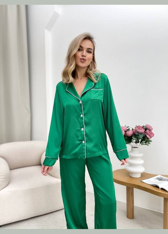Зелена всесезон жіночий шовковий костюм армані – піжама сорочка + брюки Vakko
