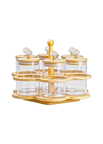 Банки для сыпучих продуктов набор из 6 штук по 580 мл на деревянной подставке HP16292 TS Kitchen (370800720)