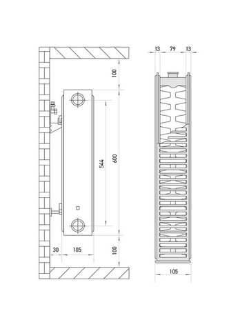 Стальной радиатор 22 x 600 x 700 (боковое подключение) (EP6164) EUROPRODUCT (342373825)