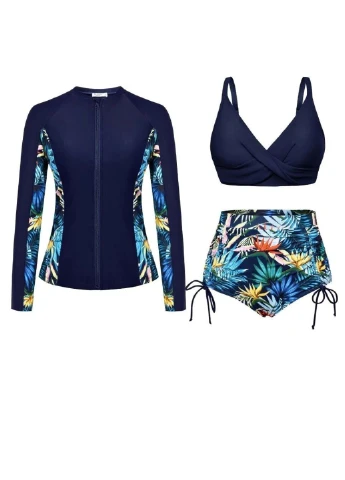 Синій літній спортивний купальник jasambac 3-piece rash guard swimsuits комплект для плавання upf 50+ (9483) FS