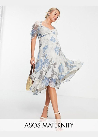Пудрова сукня міді у квітковий принт для вагітних Asos