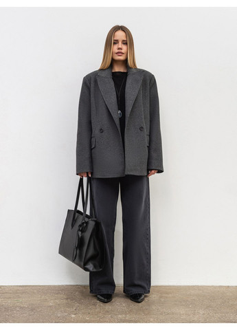 Сіре зимнє Двобортне утеплене пальто Romashka