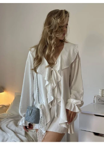 Жіночий легкий костюм (сорочка+шорти) з рюшами Fashion (382027707)