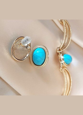 Комплект бижутерии Колье-чокер и сережки бирюзовые бусины No Brand (347250692)