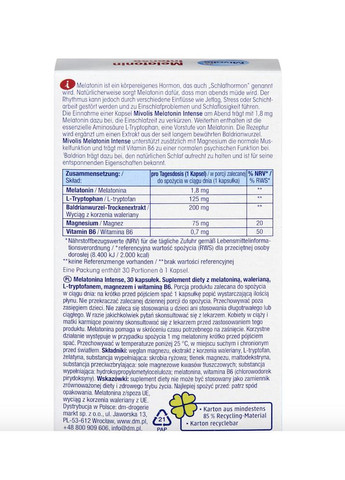 Комплекс для сна с мелатонином Melatonin Intense Kapseln 30 шт Mivolis (366569431)