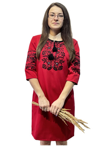 Красная женское платье вышитое модерн красный с черным НоКо узор цветочный свободная (316649486)