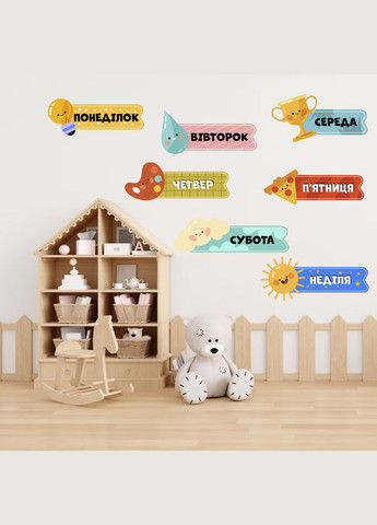 Вінілова самоклеюча інтер'єрна на стіну до школи та садка "Дні тижня" з оракала Кавун наклейка (316190179)
