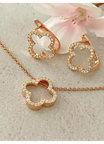 Позолочені Сережки "Конюшина" + Ланцюжок (Кольє) 40см-45см. Позолота No Brand (364502976)