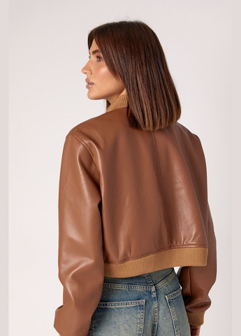 Світло-коричнева демісезонна жіноча куртка-бомбер зі шкірозамінника - коричневий цвет, s (sku_230137) No Brand