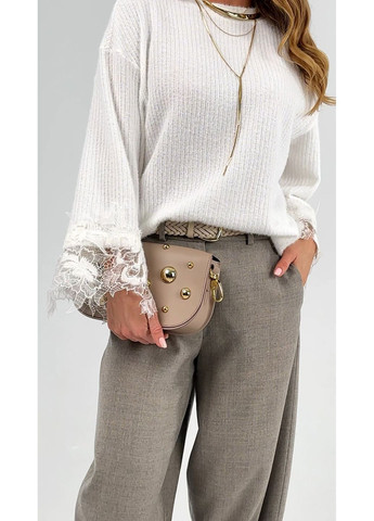 Молочна ексклюзивна трикотажна кофта з кружевом по низу рукава - ua42 / eu36 Iren Klairie