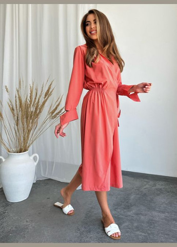 Теракотова повсякденний трендова сукня-халат No Brand однотонна