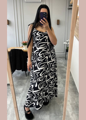 Летний женский женский сарафан макси льняной Style Point с абстрактным узором
