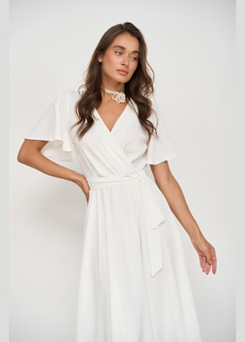 Белое вечернее платье а-силуэт, на запах FashionYouWant однотонное