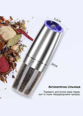 Електричний млин для спецій с гравітаційним сенсором Zally M-22 Gravity Electric Grinder Срібний No Brand (302974830)