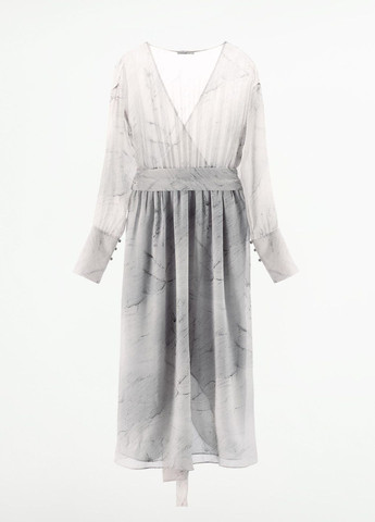 Светло-серое повседневный платье Zara с абстрактным узором