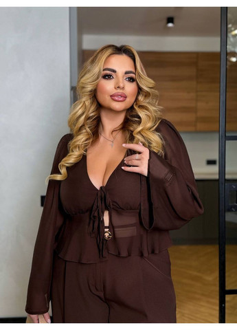 Легкая шифоновая блузка с завязками Ознакомьтесь с размерной сеткой. GD/GL Модний простір (364966488)