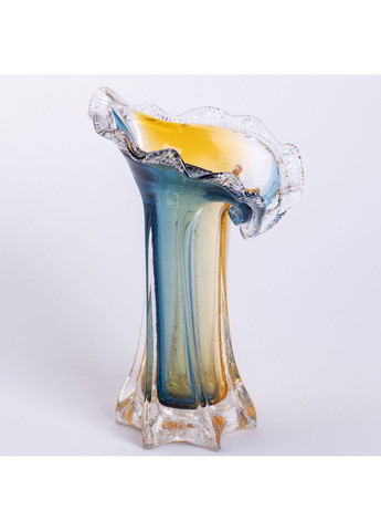 Ваза ручної роботи Yiwu Crystal Coast скляна 24.5 см жовто-синя HP-9-5 No Brand (358885647)