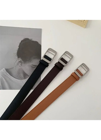 Жіночий ремінь без отворів з екошкіри чорний 105 см, стильний регульований пояс із прямокутною пряжкою для суконь і джинсів No Brand (362682315)