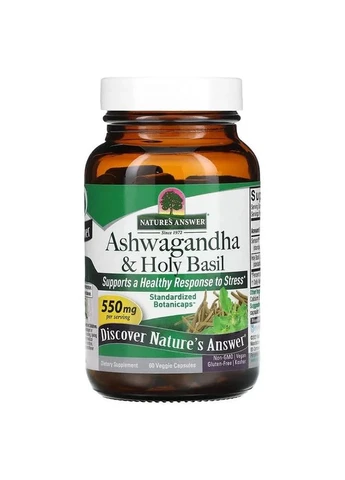 Ашваганда та базилік священний, 550 мг, Ashwagandha & Holy Basil,, 60 вегетаріанських капсул Nature's Answer (372506306)