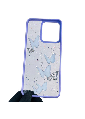 Чохол для Moto G84 (PAYM0011RS) з блискітками з метеликами на моторола г84 бузковий Motorola (366389588)