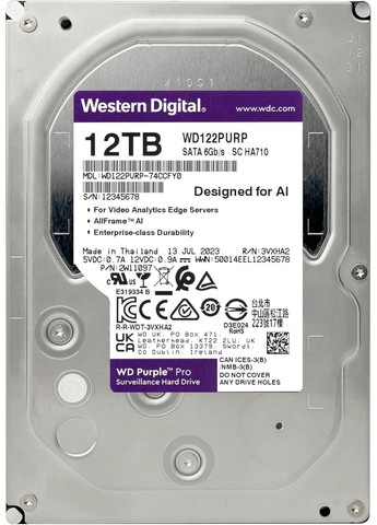 Жесткий диск 12TB 3.5" 7200 512MB SATA Purple Pro Surveillance WD (330031116)